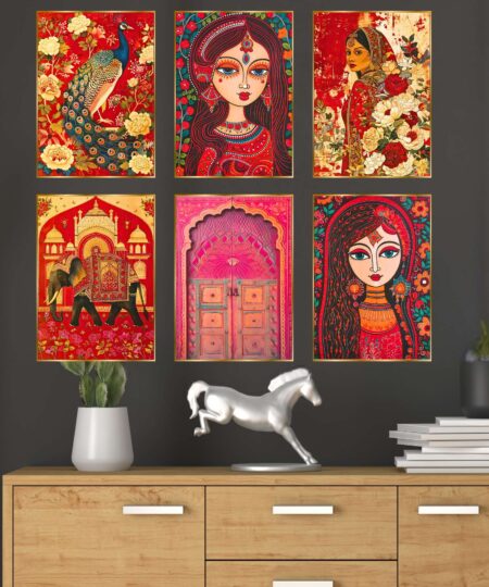 Set of Six Wall Paintings for Wall Dacoration Golden Framed Wall Paintings for Living Room & Bedroom Wall Art for Home Decoration & Office Wall Décor (13x10 inch CH-GD6-5)